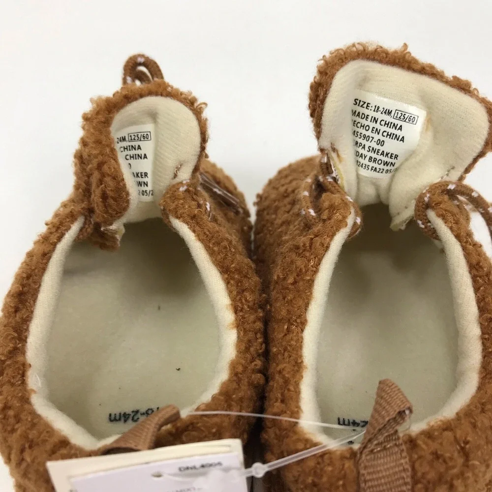 Baby Gap Fuzzy Sneakers Shoes Sherpa Brown Lisa Size 5 18‎ To 24 Months